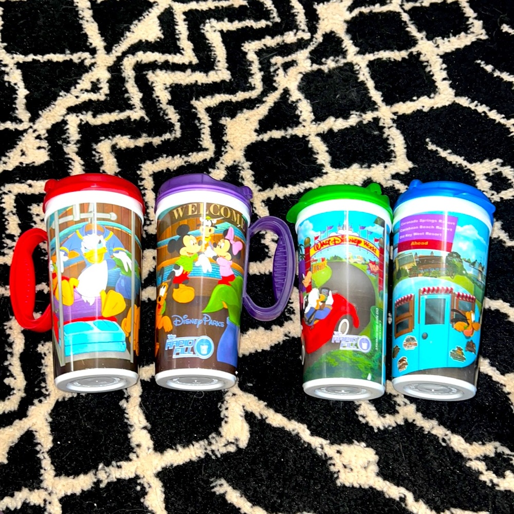 Set of 4 Disney land Refillable Resort Mugs / Cups